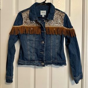 embellished jean jacket jr XL, sequins and fringe